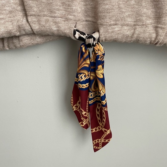 ZARA BASIC Tan Sweater with Ribbon Tie Medium - Picture 2 of 4